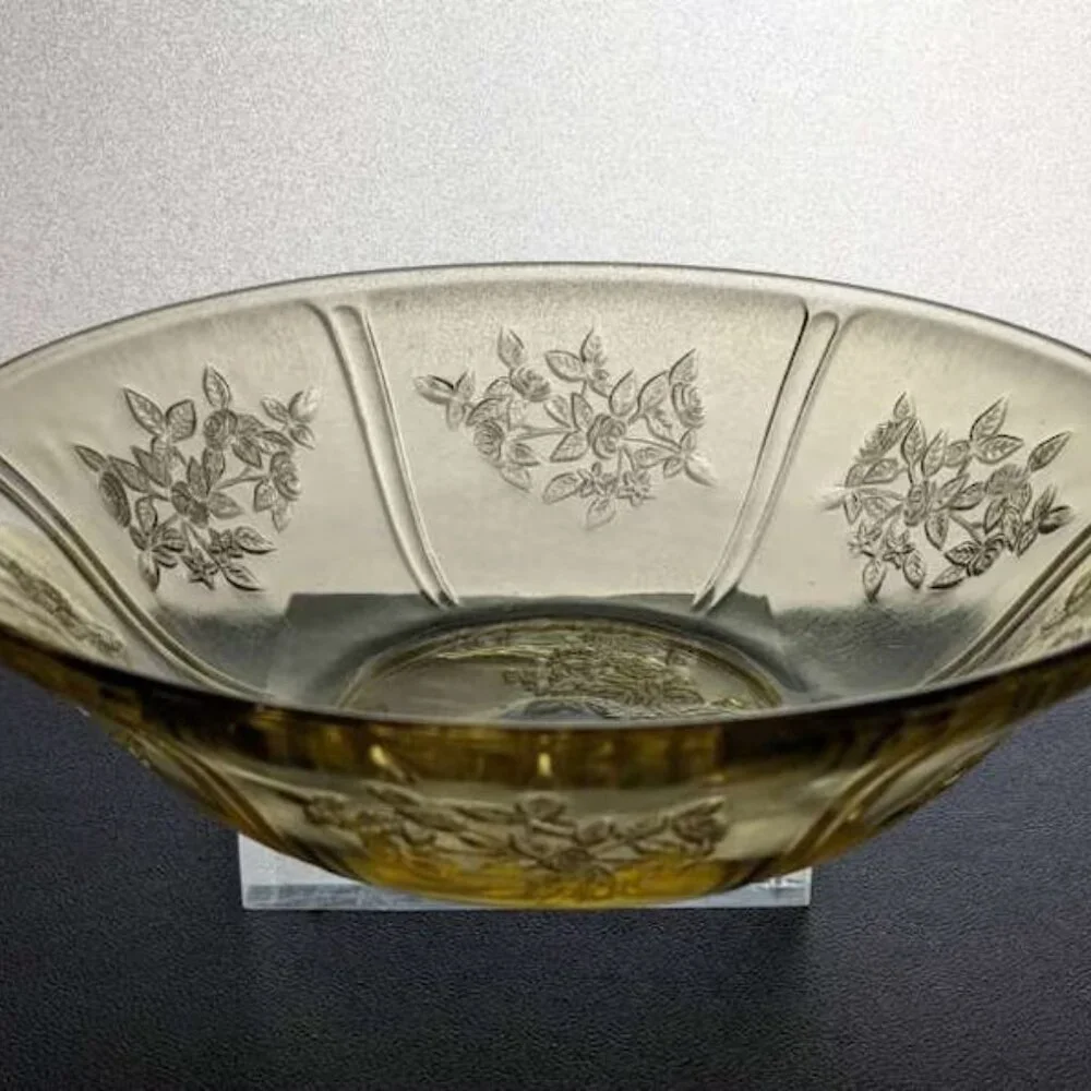 Amber Federal Depression Glass Sharon Cabbage Rose 8.5